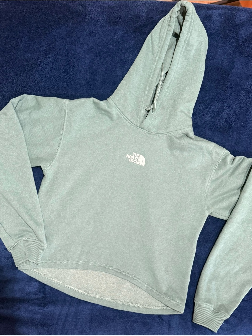 The North face women’s cropped hoodie green fleece , size XS
